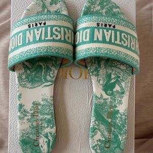 Christian Dior “Aquamarine” Dway Toile Slide Sandals